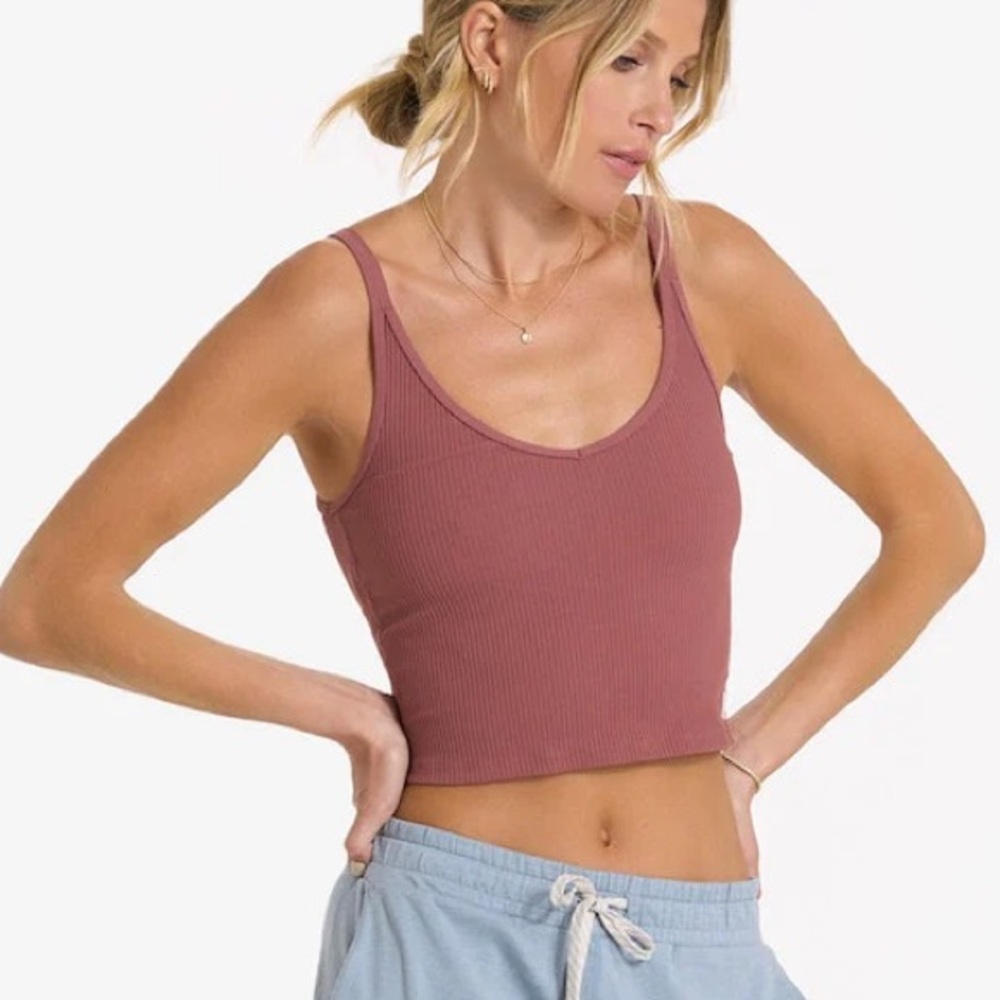 NWT Vuori Ribbed Crop Tank Top Women’s XS Rosewood Mauve Strappy Activewear